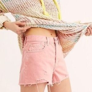Free People Sophia High-Rise Cut Off Denim Shorts in Pink Size 26